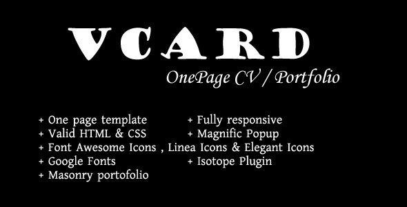 Vcard - Onepage Responsive CV / Portfolio Templatee