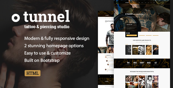 Tattoo, Piercing Modern Studio/Artist HTML Template - Tunnel