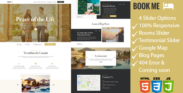 Book Me - One Page Hotel / Resort HTML Template
