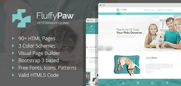 FluffyPaw - Pet Care and Veterinary HTML Template with Visual Page Builder