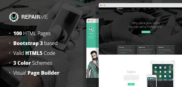 RepairMe - gadgets & home appliance repair workshop HTML template with Builder
