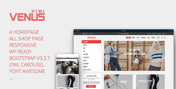 Venus - Tshirt Shop Responsive eCommerce Template