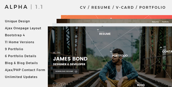 Alpha | CV, Resume, vCard, Portfolio Ajax Template