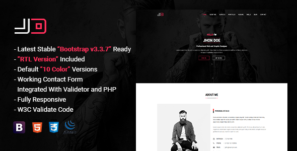 JD | Responsive Personal vCard Template / CV / Resume