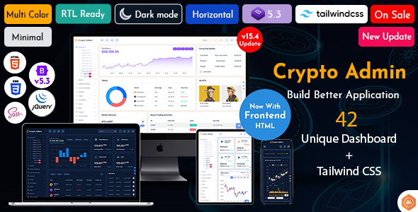 Crypto Admin - Cryptocurrency Ethereum + Bitcoin Dashboards + ICO Wallet Trading Dashboard Template