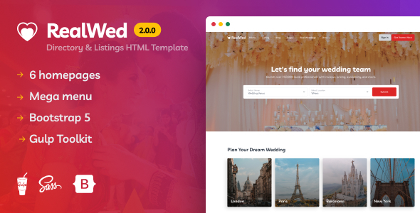 Realwed - Wedding Supplier Directory & Listing HTML Template