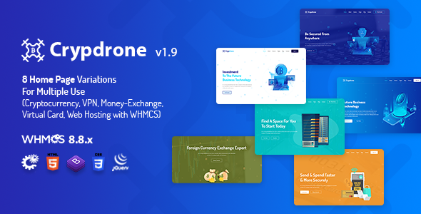 Crypdrone - ICO Crypto Landing & Cryptocurrency Website​ with whmcs Template