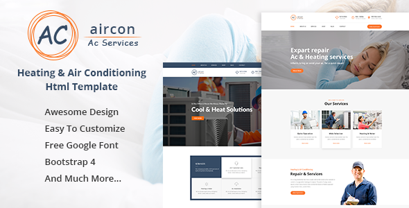 Aircon - Air Conditioning & Heating Bootstrap 4 Template