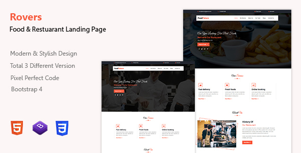 Rovers - Food & Restaurant Landing Page Template