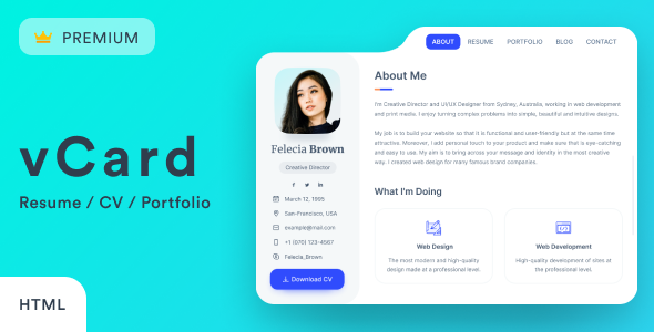 vCard2 – HTML5 Resume / CV / vCard / Portfolio