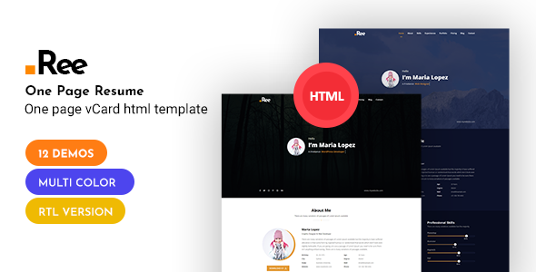 Ree | Personal vCard/CV Responsive Html Template + Rtl