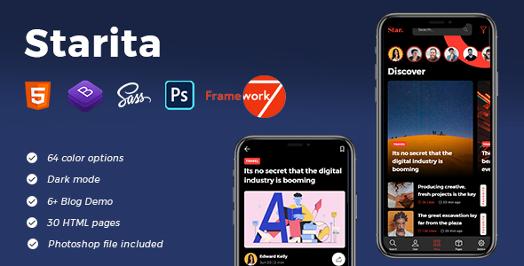 Starita - Mobile Blog App HTML Template