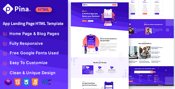 Pina - App Landing Page HTML Template
