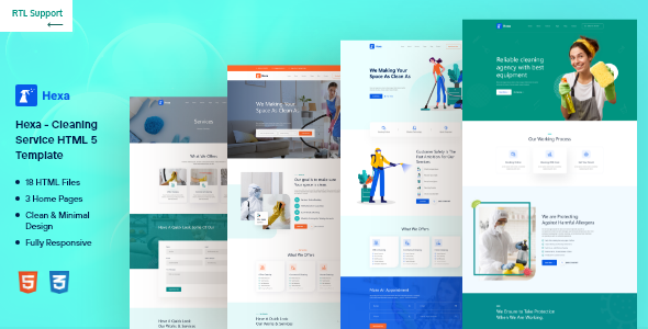 Hexa – Cleaning company HTML Template
