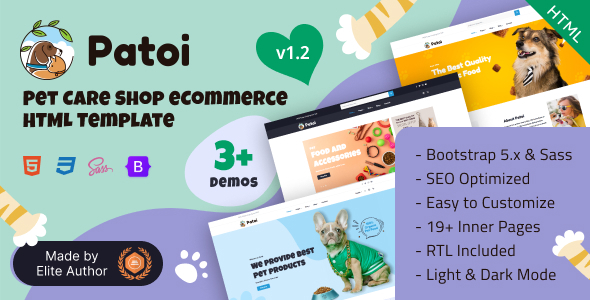 Patoi - Pet Care Shop eCommerce Bootstrap 5 Template