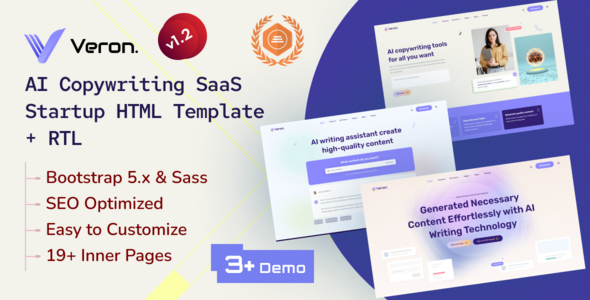 Veron - Copywriting Services SaaS Startup Bootstrap 5 Template