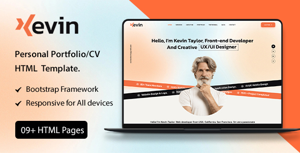 Kevin - Personal Portfolio/CV HTML  Template.