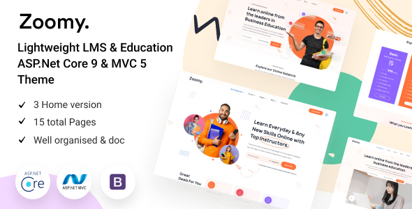 Zoomy - Lightweight LMS & Education ASP.Net Core 9 & MVC 5 Theme