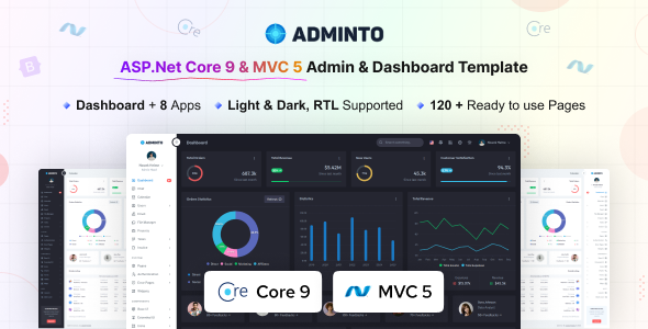 Adminto - ASP.Net Core 9 & MVC5 Admin & Dashboard Template