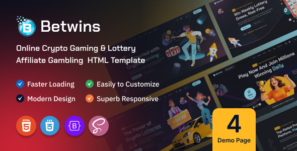 Betwins - Online Crypto Gaming & Lottery Affiliate HTML Template