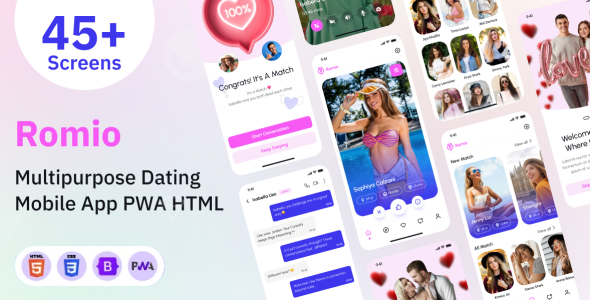 Multipurpose Dating Mobile App PWA HTML Template - Romio