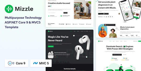 Mizzle - ASP.NET Core 9 & MVC 5 Technology and Corporate Template