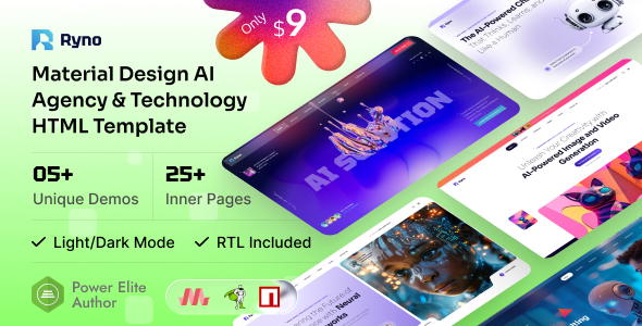 Ryno – AI SaaS Startup Material Design HTML Template
