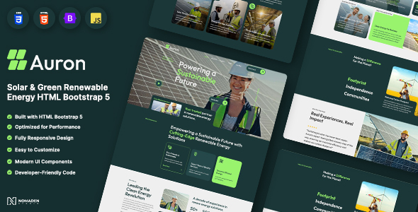 Auron - Solar & Green Renewable Energy HTML Bootstrap 5 Template