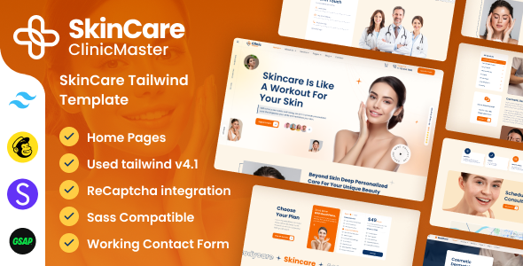 ClinicMaster - SkinCare Tailwind CSS Template