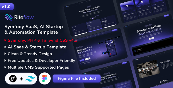 RiteFlow - Symfony AI Startup, SaaS & Automation Tech Business Template