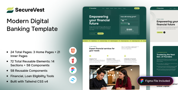 SecureVest - Modern Digital Banking & Financial Services HTML Template
