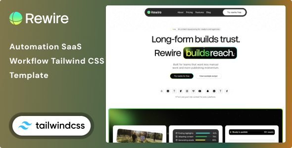 Revire - Automation & Workflow SaaS Tailwind CSS 4 HTML Template