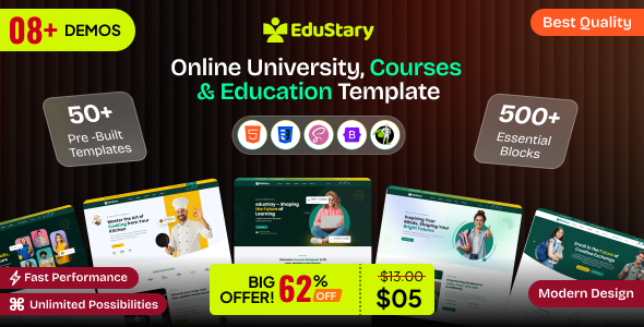 Edustray - University, Online Courses, School & Education HTML Template