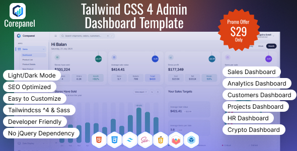 Corepanel – Tailwind CSS 4 Admin Dashboard Template