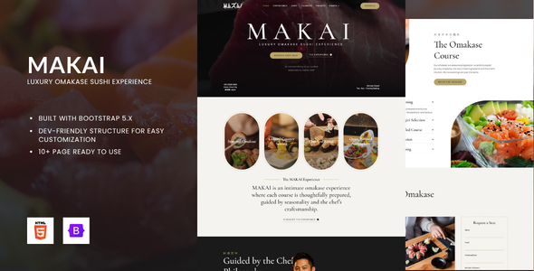 MAKAI - Luxury Omakase Sushi Experience HTML Bootstrap Template